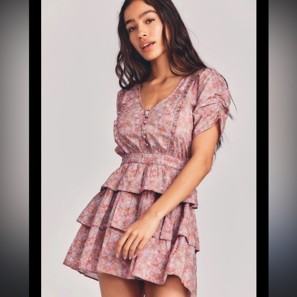 Loveshackfancy floral tiered Roth dress revolve M fall boho $325 classic ruffle